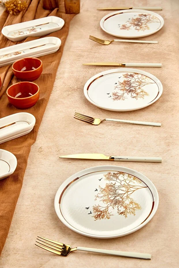 Gold Lüx Seramik Dilek Ağacı 14 Parça Kahvaltı Takımı